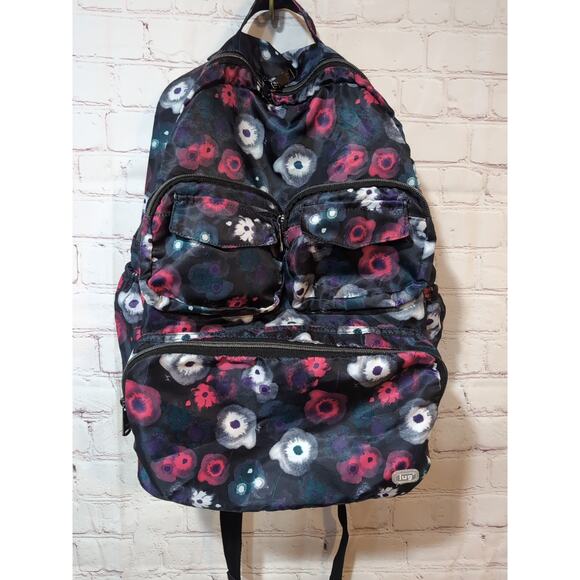 Lug Packable Puddle Jumper Backpack Water Color Black Floral Travel - Picture 1 of 8
